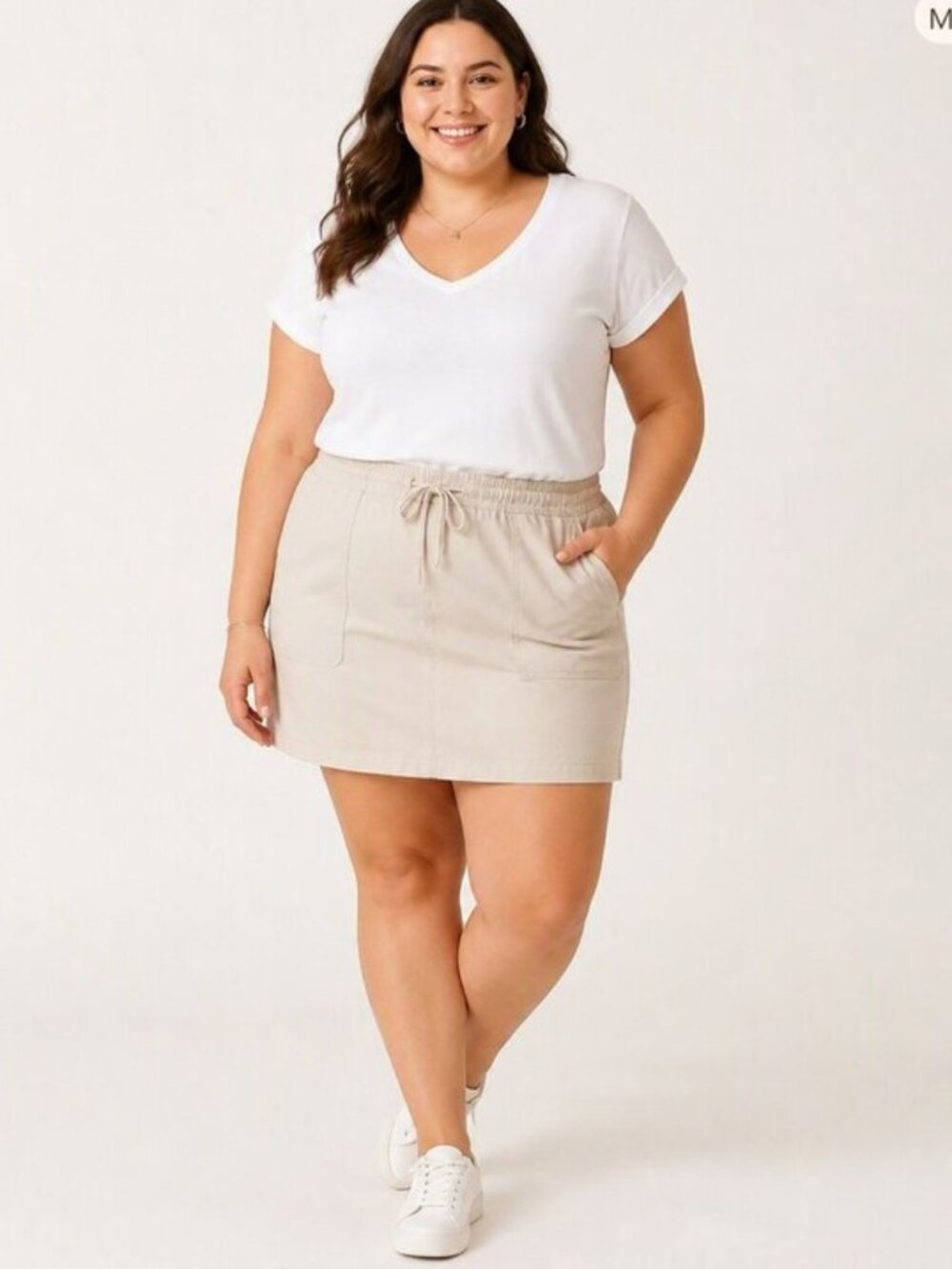 Women's casual drawstring cotton skort in light beige